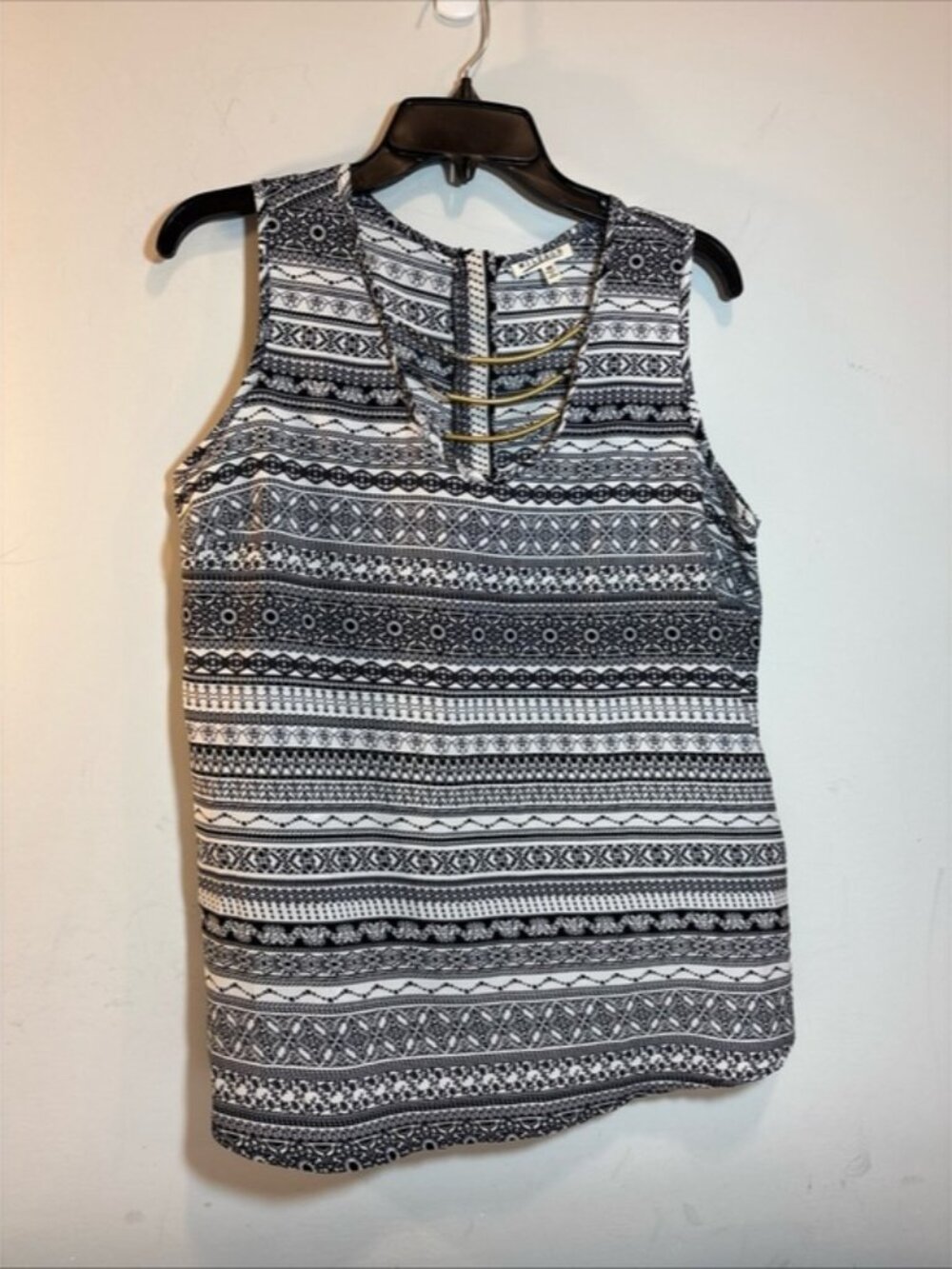 Women's Black & White Striped Tribal Print Sleeveless Top